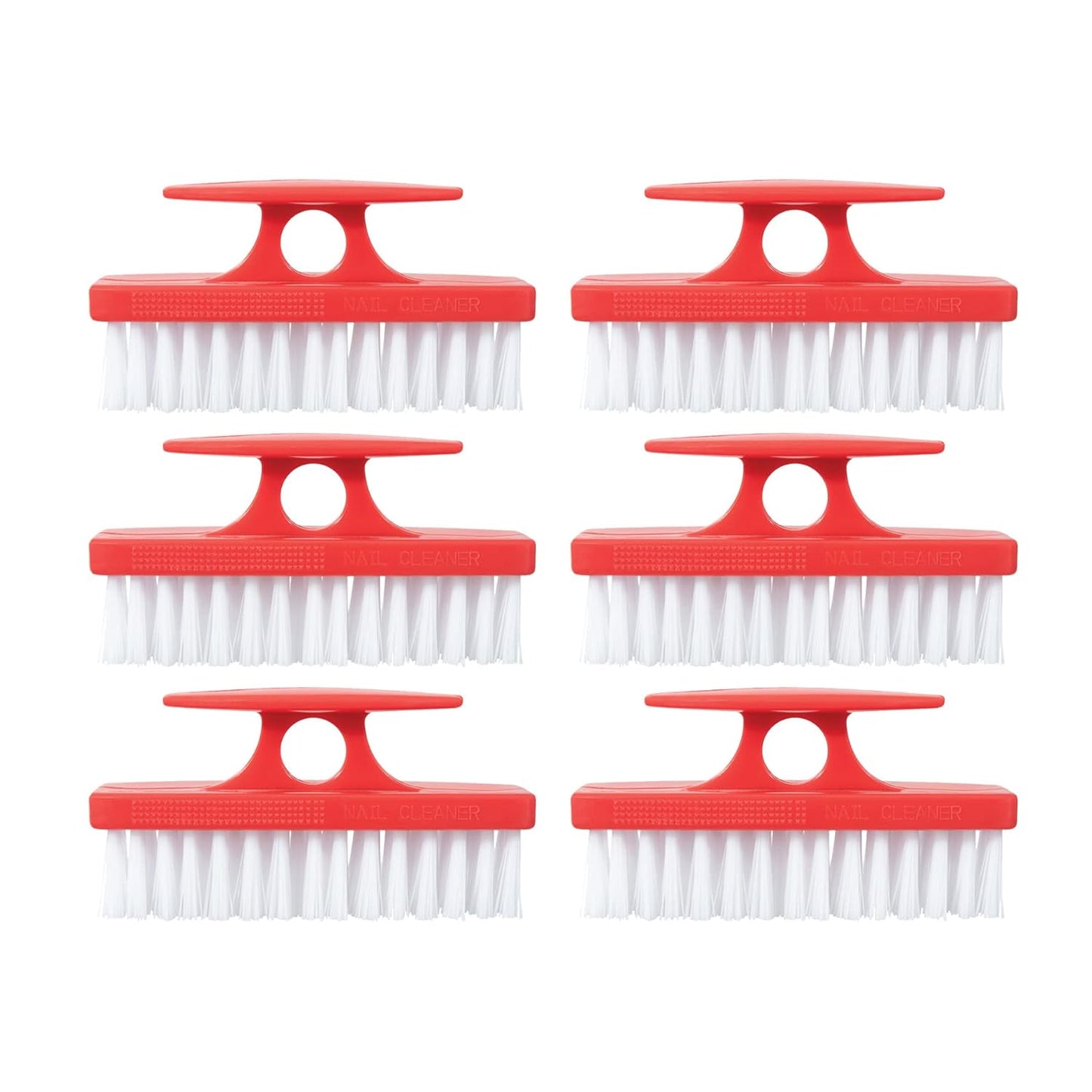 Superio Nail Brush Set (6 Pack) Cleaner with Handle, Durable Brush Scrubber to Clean Toes, Fingernails, Hand Scrubber All Surface Cleaning, Heavy Duty Scrub Brush Stiff Bristles, Easy to Hold. (Red)