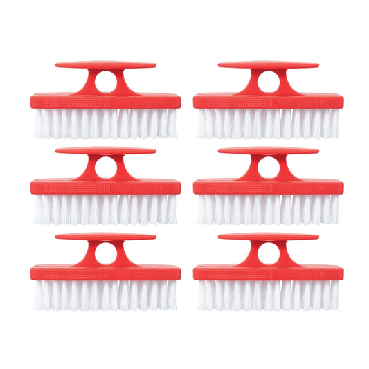 Superio Nail Brush Set (6 Pack) Cleaner with Handle, Durable Brush Scrubber to Clean Toes, Fingernails, Hand Scrubber All Surface Cleaning, Heavy Duty Scrub Brush Stiff Bristles, Easy to Hold. (Red)
