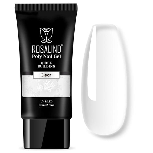 ROSALIND 2 oz Clear Poly Nail Gel - Professional Nail Extension Gel for Long Lasting DIY & Salon Nails, Quick Dry UV/LED Light Cured Transparent Nail Builder Clear Gel Summer