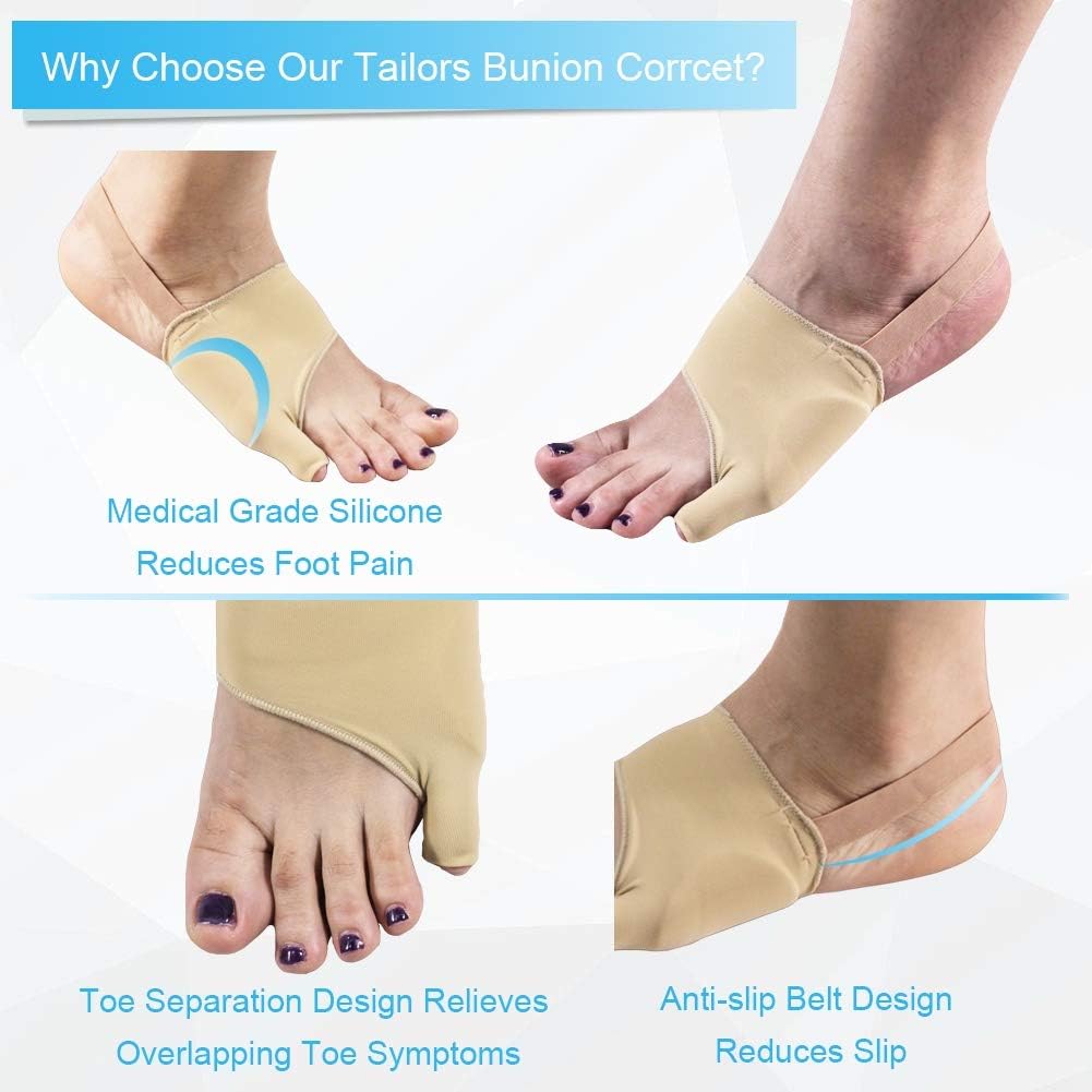 Tailor Bunion Corrector, Bunion Pads for Bunion Pinky Relief, Tailors Splint for Toe Straightener, Little Toe Separator, Overlapping, Soft Silicone Gel Bunion Pad with Anti-Slip (S)