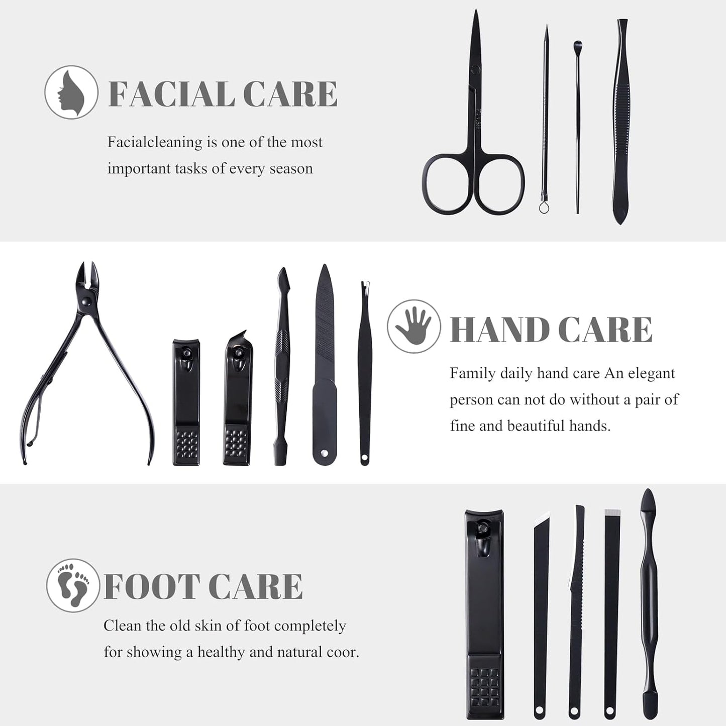 Nail Clippers Sets High Precisio Stainless Steel Nail Cutter Pedicure Kit Nail File Sharp Nail Scissors and Clipper Manicure Kit Fingernails & Toenails with Portable Stylish case (Black)