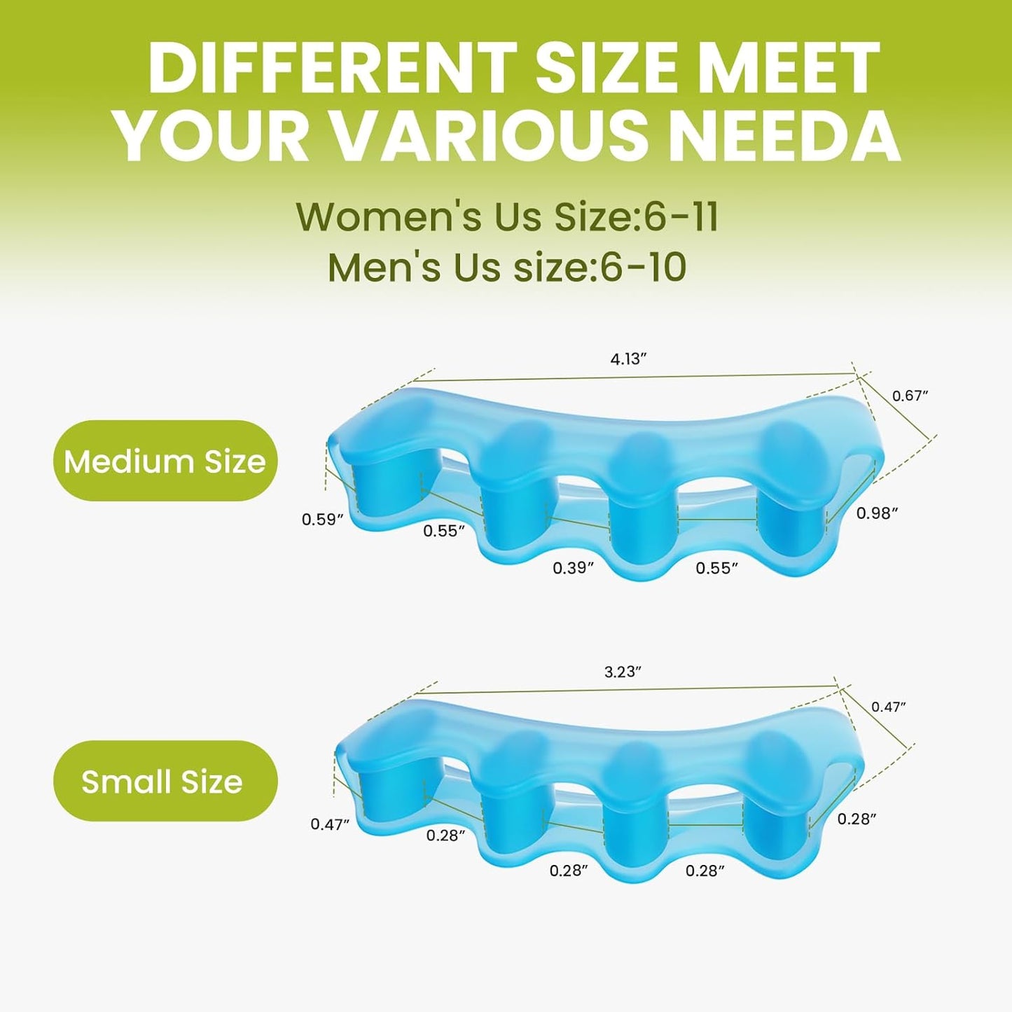 Bukihome Toe Separators, 4 Pair Soft Gel Toe Spacers to Correct Bunions, Toe Stretcher for Therapeutic Relief from Plantar Fasciitis, Foot Pain for Women & Men,Blue+S