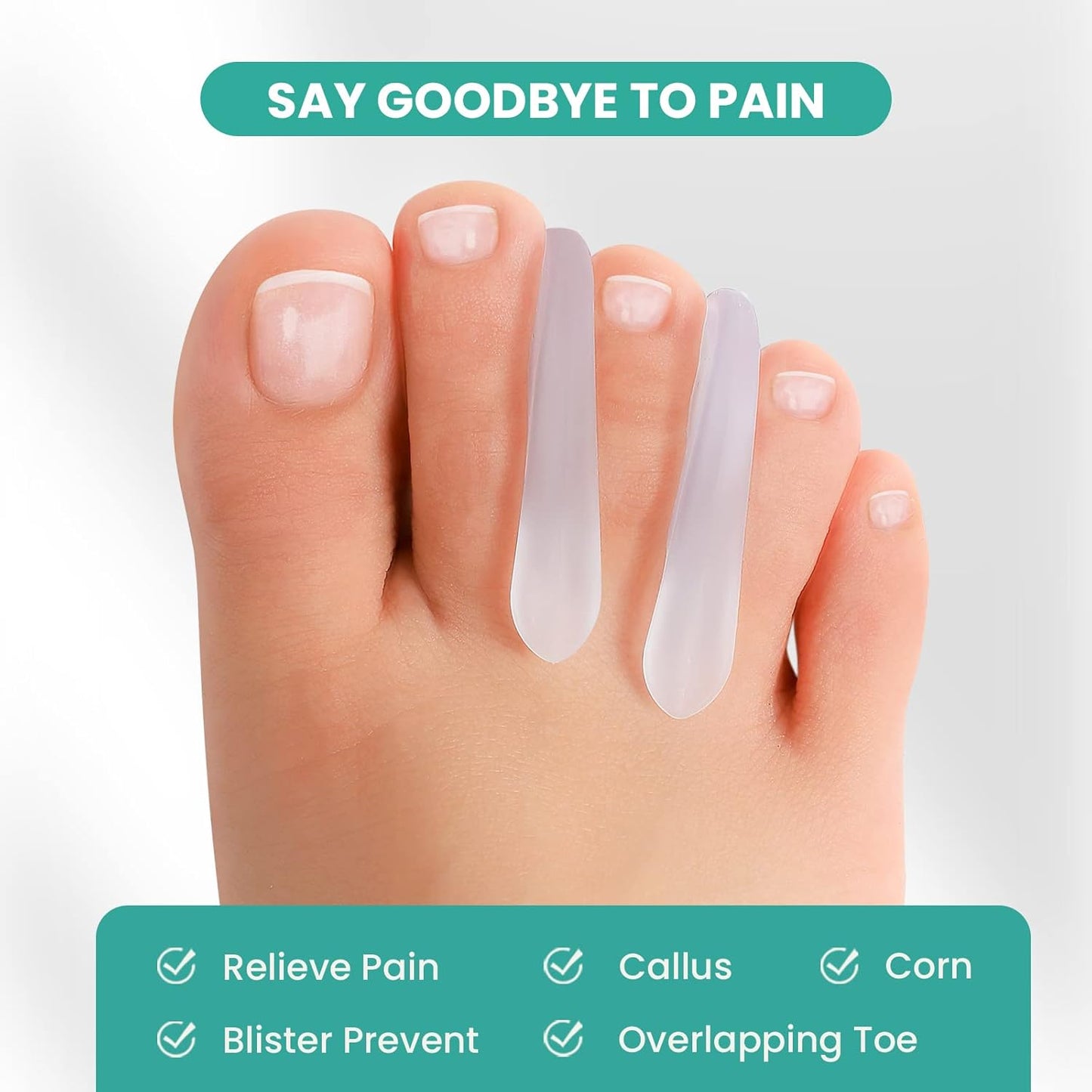 Welnove Toe Separators for Bunions - Gel Toe Spacers for Overlapping Toes, Calluses Pain- Flared Design Soft Silicone Toe Straighteners, Bunion Corrector for Men and Women (8 Pack of Medium Size)