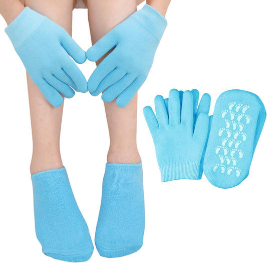 Moisturizing Glove and Sock, Gel Spa Moisturizing Therapy Sock ＆ Glove, Soften Repairing Dry Cracked, Hands Feet Skin Care, Effective in Repair Dry and Chapped Hands and Feet Skin Care(4 PCS/Blue)
