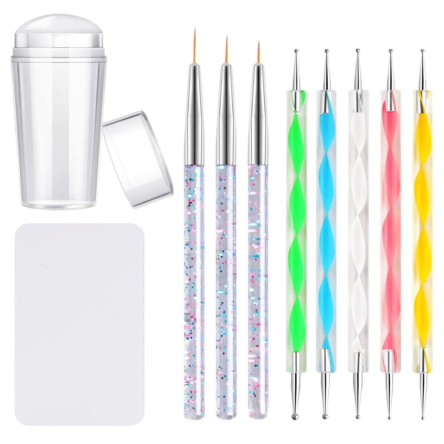 Kalolary Silicone Nail Stamper Set, French Tip Nail Stamp Jelly with Scraper, 3PCS Nail Detail Brush Set Nail Art Brush Pen, 5PCS Nail Dotting Pen, French Tip Nails Art Design Manicure Tools