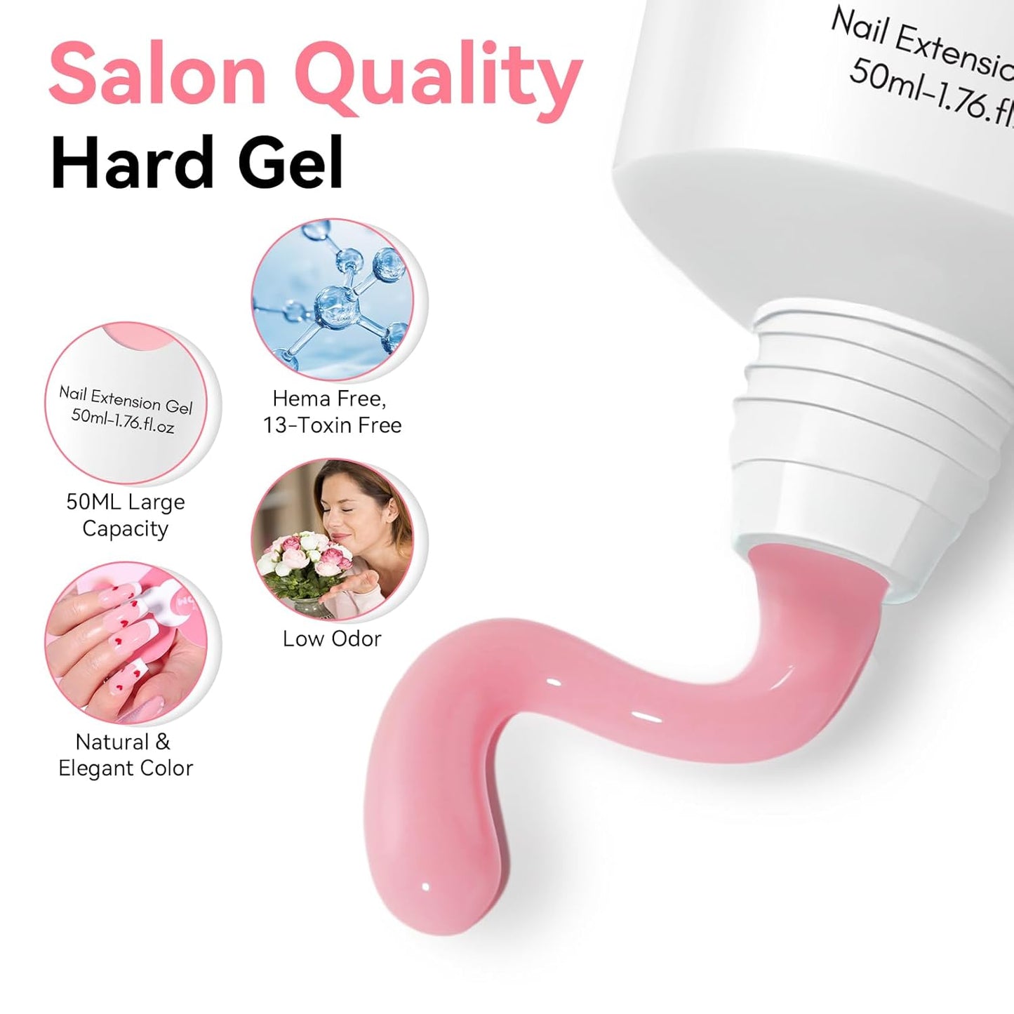 Makartt Poly Nail Gel: Natural Pink 50ML 3D Gel Nail Builder Salon Supplies Easy DIY at Home