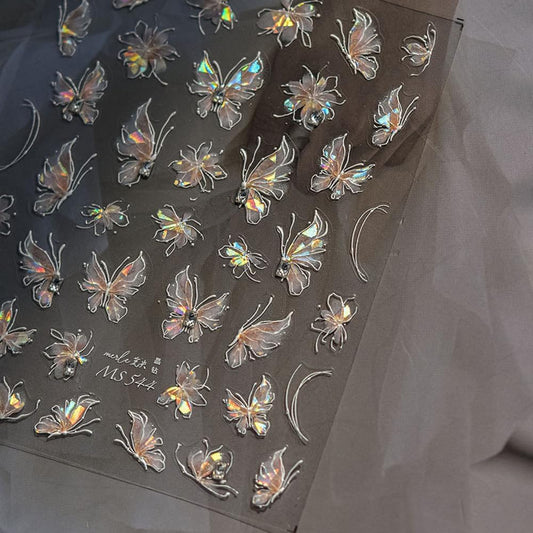 1Pcs Butterfly Nail Stickers 5D Embossed – Premium Salon-Quality Nail Charms with Crystal Diamond Design Accessories, Easy Application & Self-Adhesive Retro Butterflies Decal for DIY Manicure Nail Art