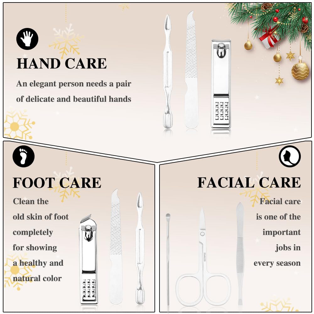Christmas Stocking Stuffers for Adults, Nail Care Kit for Men, 7 PCS Manicure and Pedicure Kit, Manicure Set Women Travel Nail Kit Nail Clipper Set Kit Christmas Gift Mens Nail Grooming Kit(Silver)