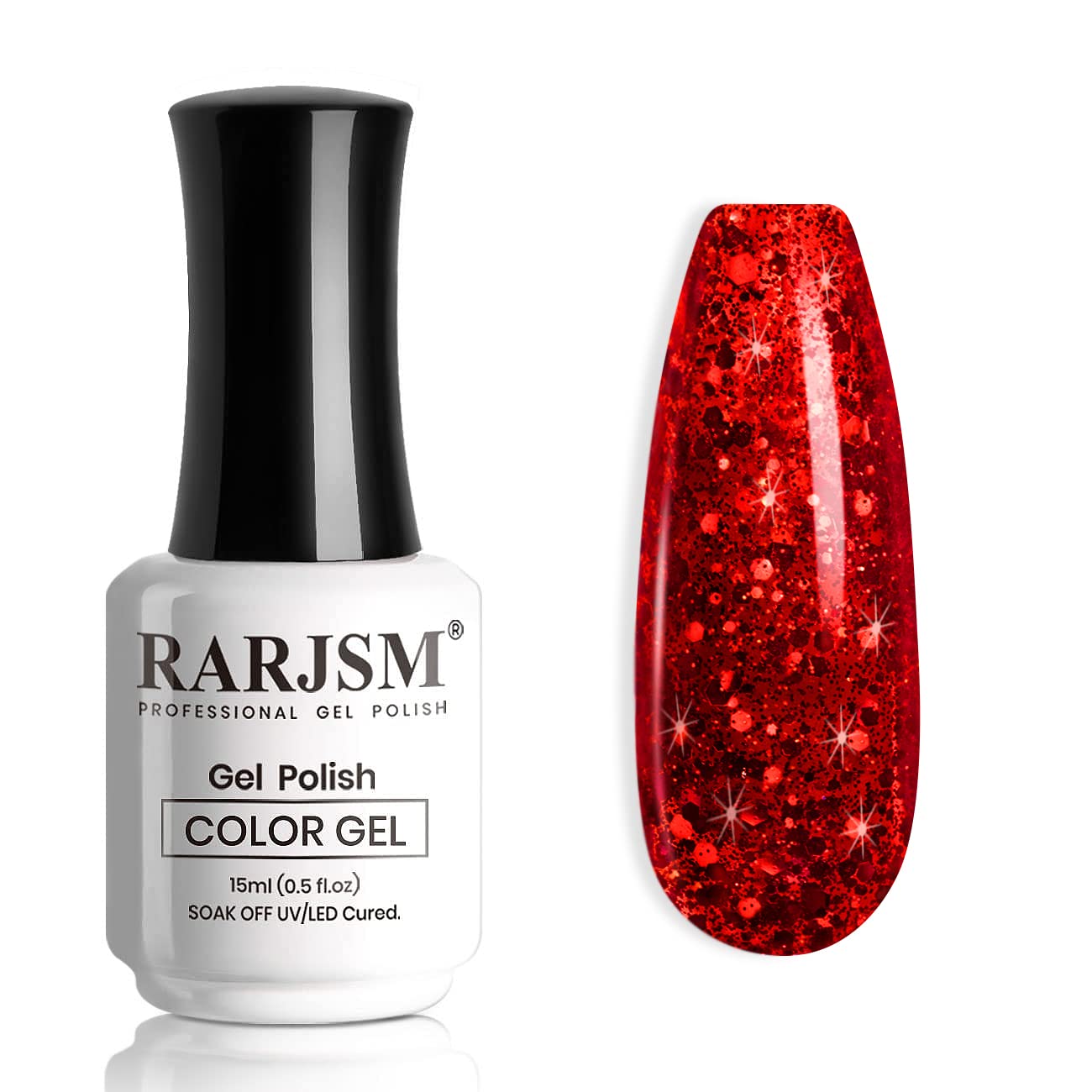 RARJSM Gel Nail Polish Sparkly Red Chunky Shimmer Iridescent Glitter Gel Polish 15ml Holographic Rainbow Effect L e d U V Curing Required Soak off High Pigments for Nail Art Christmas Manicure