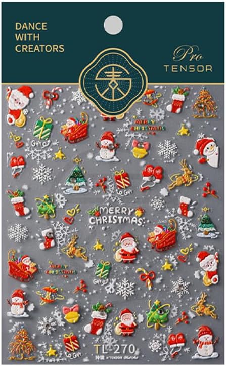 Christmas Nail Art Stickers 5D Embossed Xmas Nail Stickers Self-Adhesive Snowflake Santa Claus Christmas Tree Snowman Nail Decals for Women Girls Winter Holiday Manicure DIY Nail Supplies