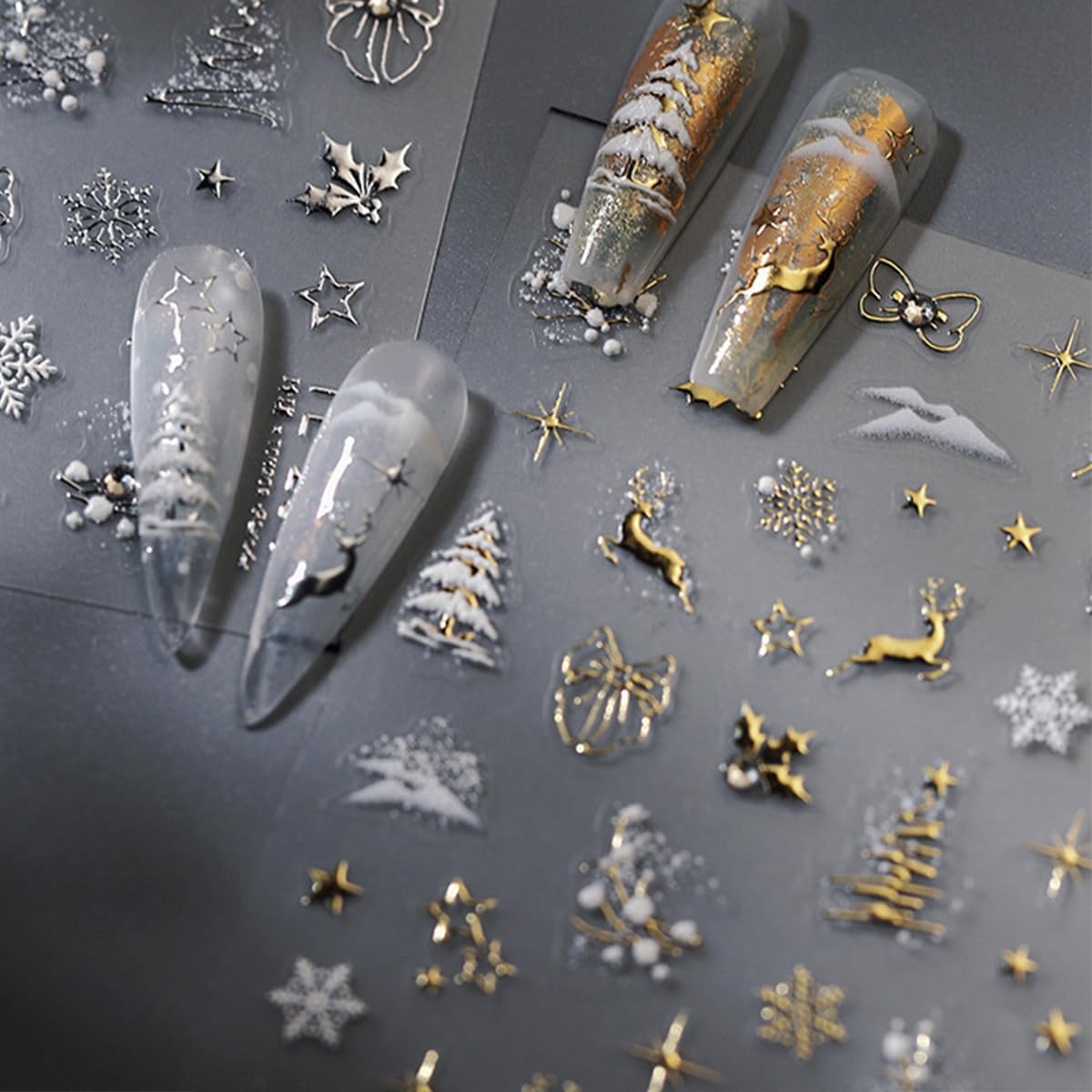 Christmas Nail Stickers Snowflake Nail Art Decals 5D Embossed Nail Design Winter Nail Art Stickers Self Adhesive Nails Supplies Nail Decorations for Women Girls