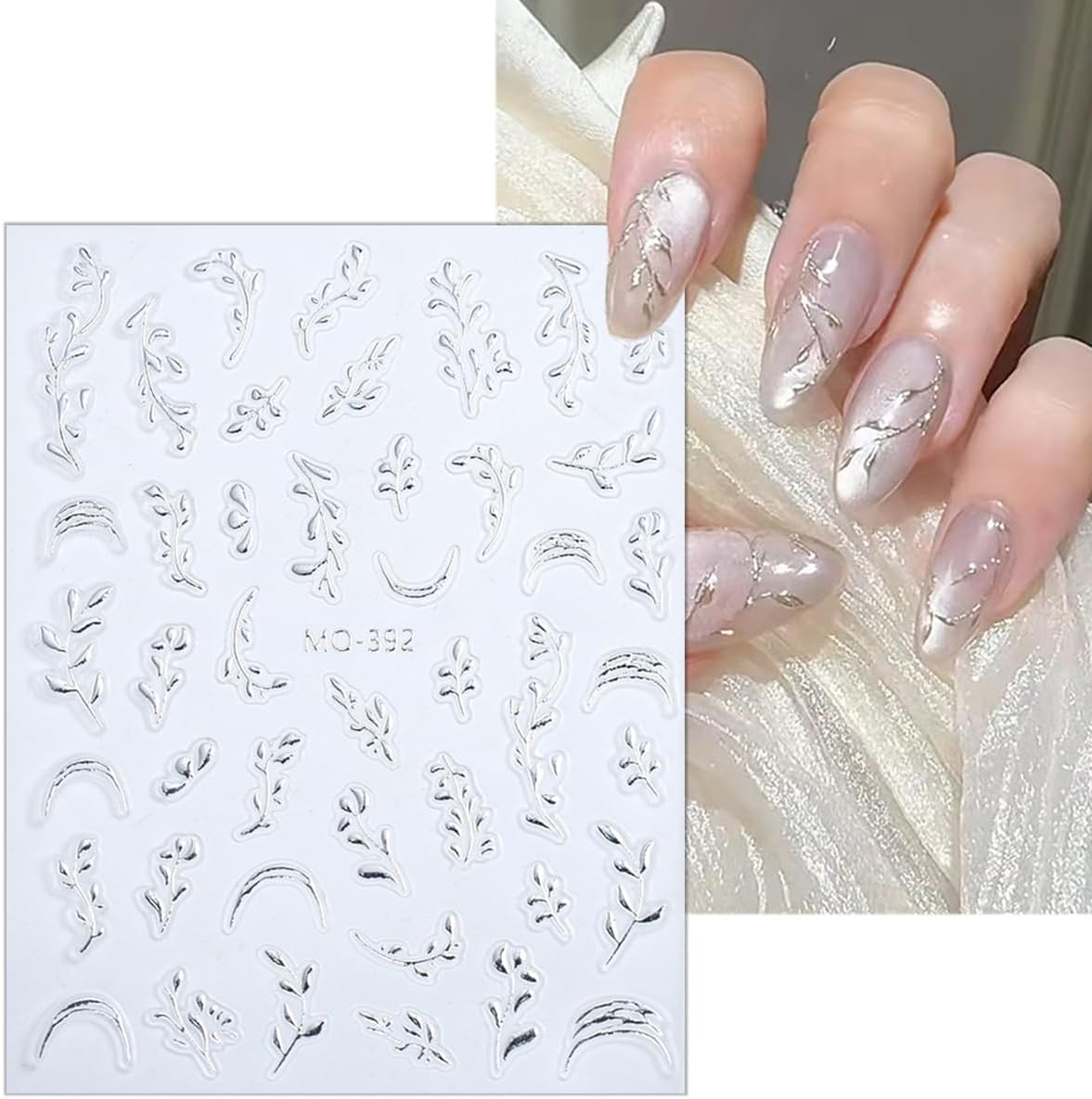 Fall Leaf Nail Decals 2 Sheets Embossed Leaves Stickers Gold Silver Leaf Nail Art Supplies Thanksgiving Decoration for Women Girls