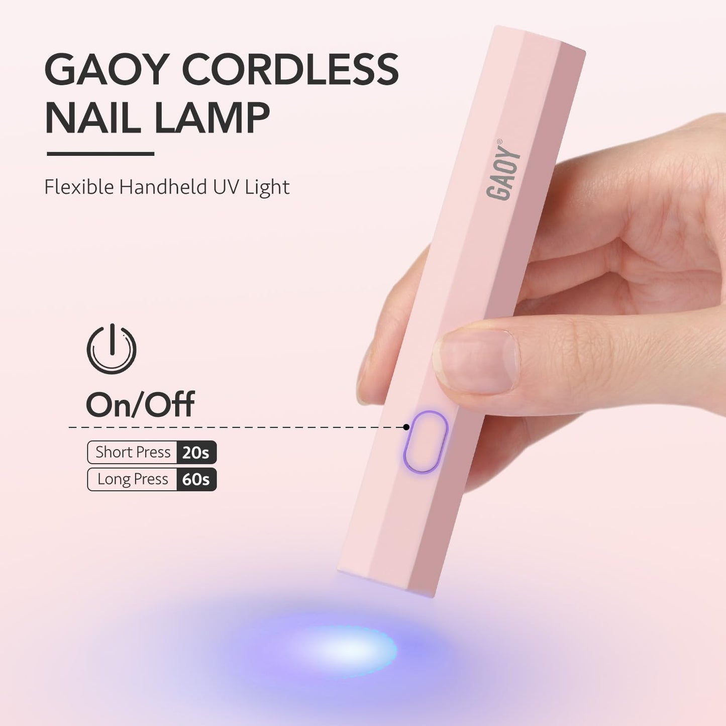GAOY Handheld UV Light for Gel Nails, Mini Nail Lamp, Portable Cordless Rechargeable, Fast Curing, Octagon Pink