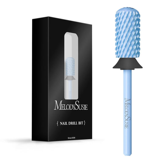 MelodySusie Safety Nail Drill Bits, 3/32'' Smooth Round Top Large Barrel Carbide Bits, Suitable for Manicure Pedicure Cuticle Gel Polishing, Beginners Bits, Light Blue, Series Bit-S, XC