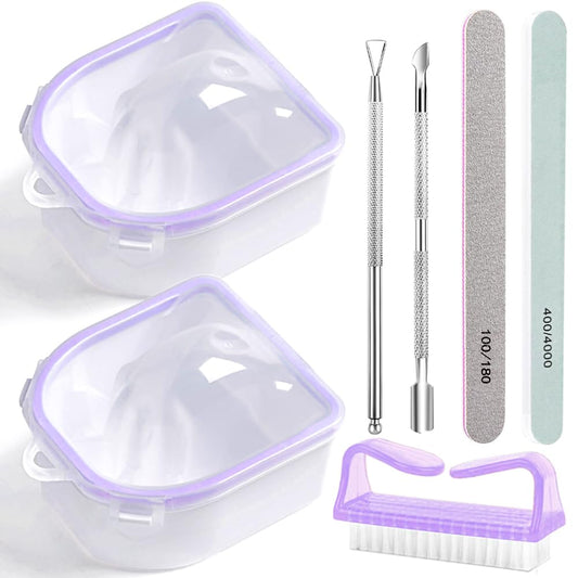 Nail Soaking Bowl, Gel Nail Polish Remover Kit, Manicure Bowl for Hand, Dip Powder Remover Tools, Nail Soak Off Bowl for Acrylic Nails, Nail Brush, Cuticle Pusher, Cuticle Peeler, 100/180 Nail File,