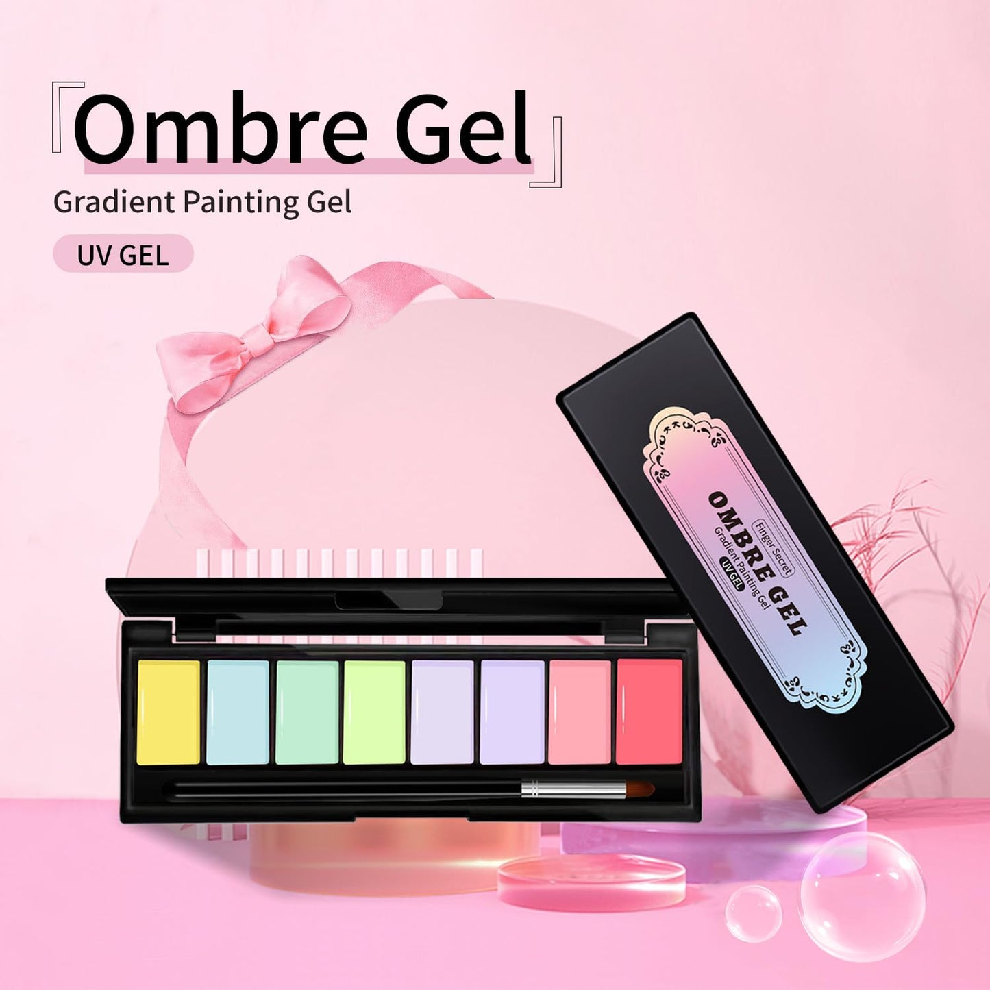 Finger Secret 8 Colors Ombre Gel Pat Nail Polish Set,Ombre Pigment for Nails,Gradient Painting Gel with 50Pcs Nail Sponges for 3D Gels Nail Art can be Painted in Salon or Home Use