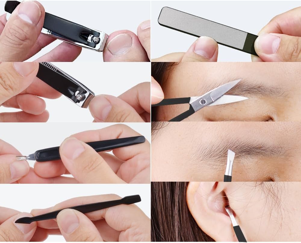 Manicure Pedicure Set 8pcs Stainless Steel Nail Clippers Kit Fingernail Toenail Clippers Cutters with Leather Case for Home Workplace Outdoor Travel Salon Gift for Men Women Family Friends