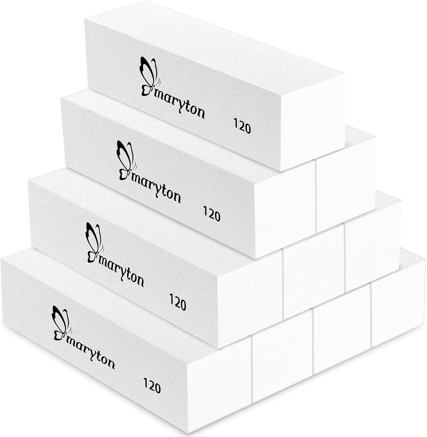 Maryton Nail Buffer Blocks, Medium 120 Grit Buffing Blocks Buffers for Acrylic Nails Gel Polish Nails, 4 Way Professional Pedicure Manicure Buffer Kits, 10 Count (White)