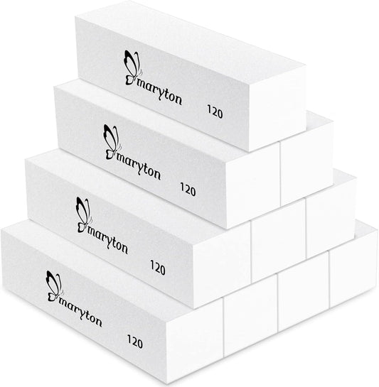 Maryton Nail Buffer Blocks, Medium 120 Grit Buffing Blocks Buffers for Acrylic Nails Gel Polish Nails, 4 Way Professional Pedicure Manicure Buffer Kits, 10 Count (White)