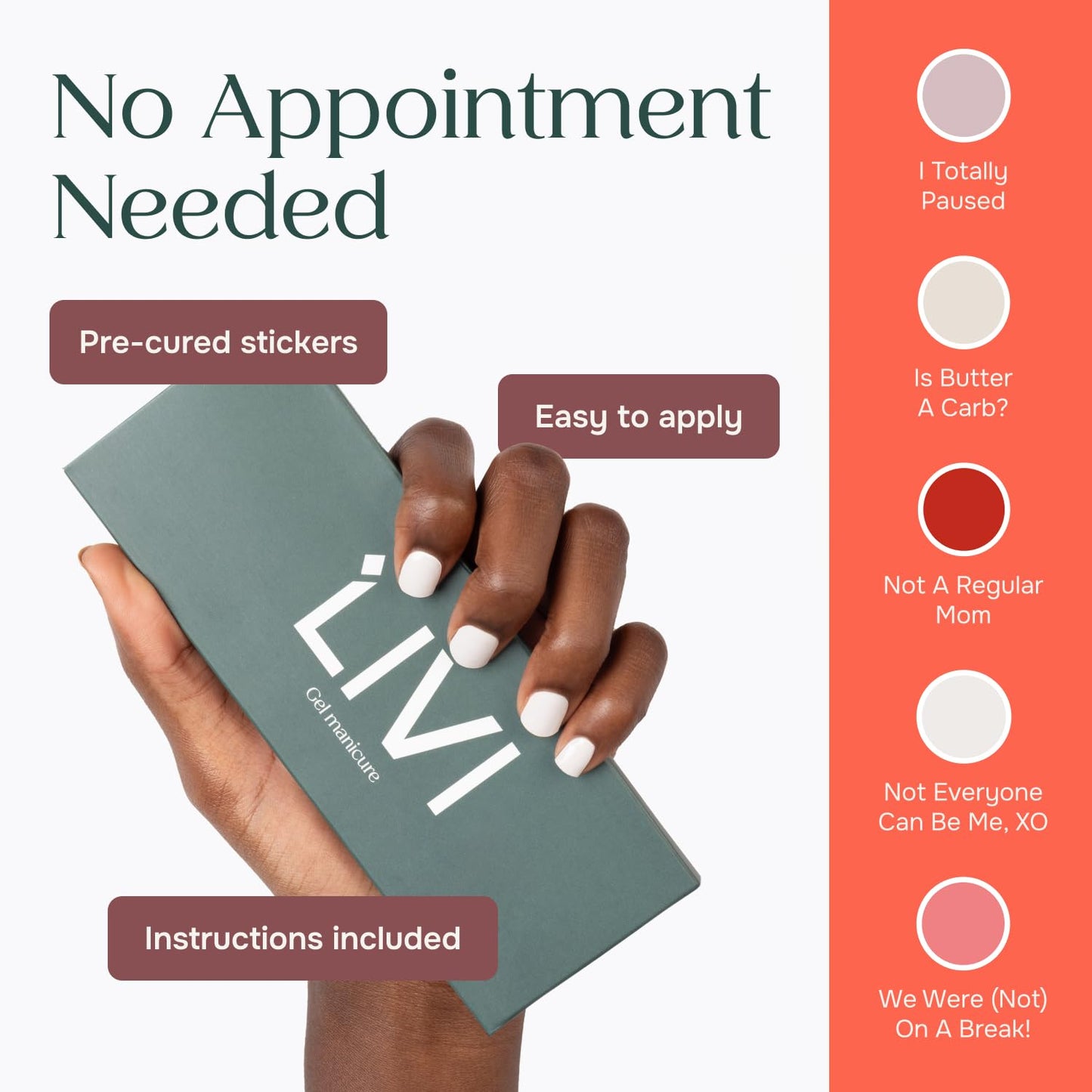 Livi Mini Gel Manicure System with UV Light – Mani Kit with 20 Nail Stickers and UV Lamp for Fast Salon-Quality Nails at Home – Long-Lasting, Easy-to-Use DIY Starter Gel Polish Set (I Totally Paused)