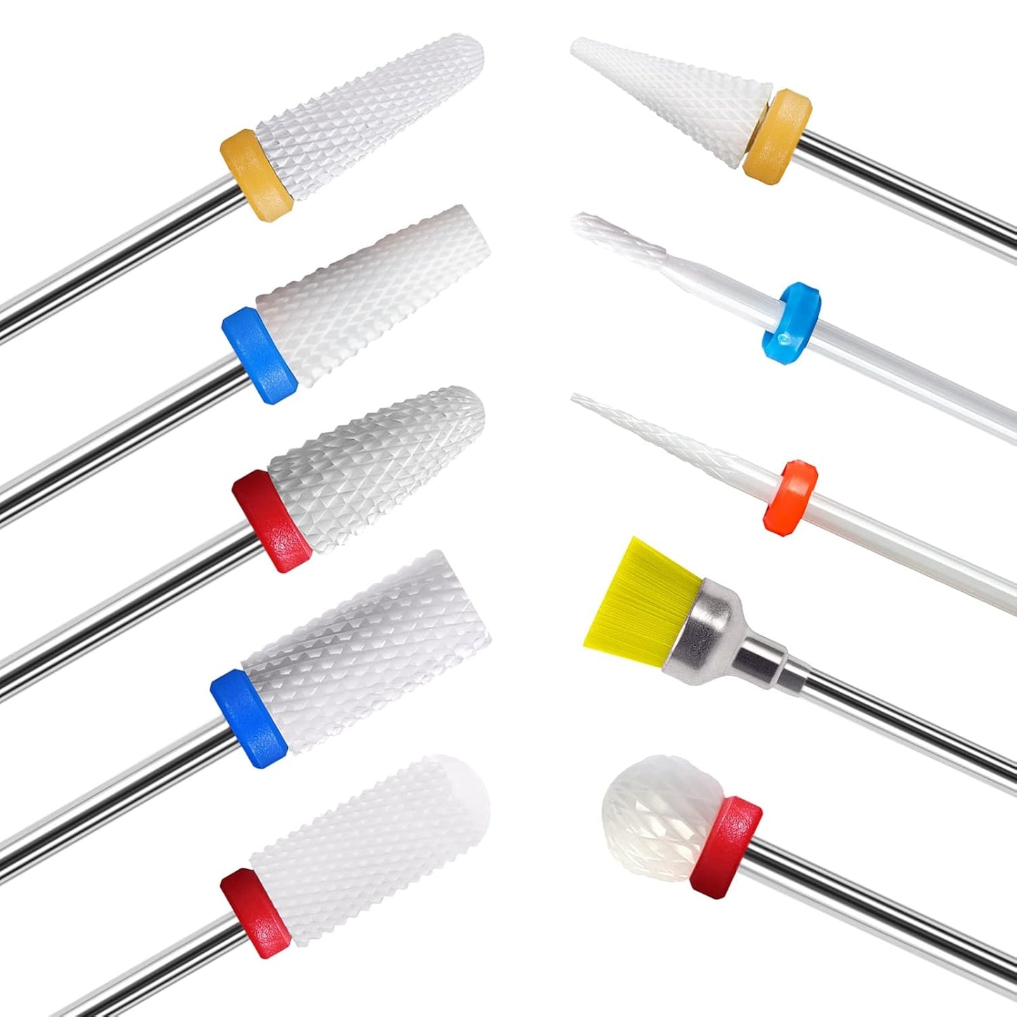 10Pcs Ceramic Nail Drill Bits Attachments Professional Nail Cutter Bits Gel Nails Release Accessories Removal Gel Acrylic Cuticle Drill Bits for Manicure Pedicure