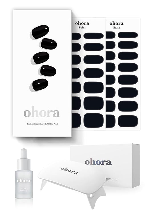ohora Semi-Cured Gel Nail Strips Value Set (N Onyx Starter Kit) Includes Full Size Lamp and Mini Remover, Salon-Quality, Long Lasting, Easy to Apply & Remove