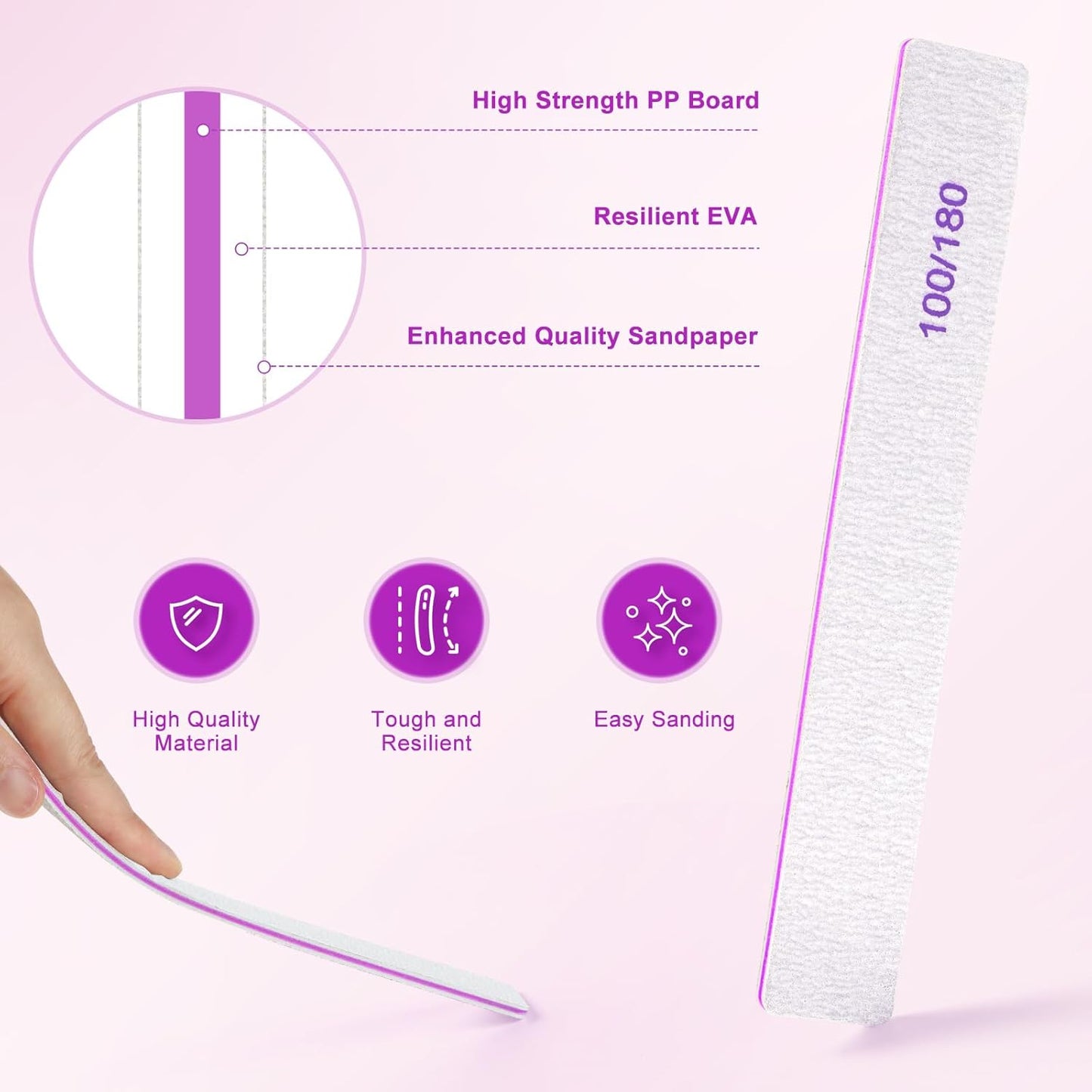 Nail Files (18 Pack), 100/180 Grit Double Sided Emery Boards for Natural & Acrylic Nails, Reusable Manicure for Women & Men, Professional Fingernail Filer & Lima de Uñas for Salon & Home Use