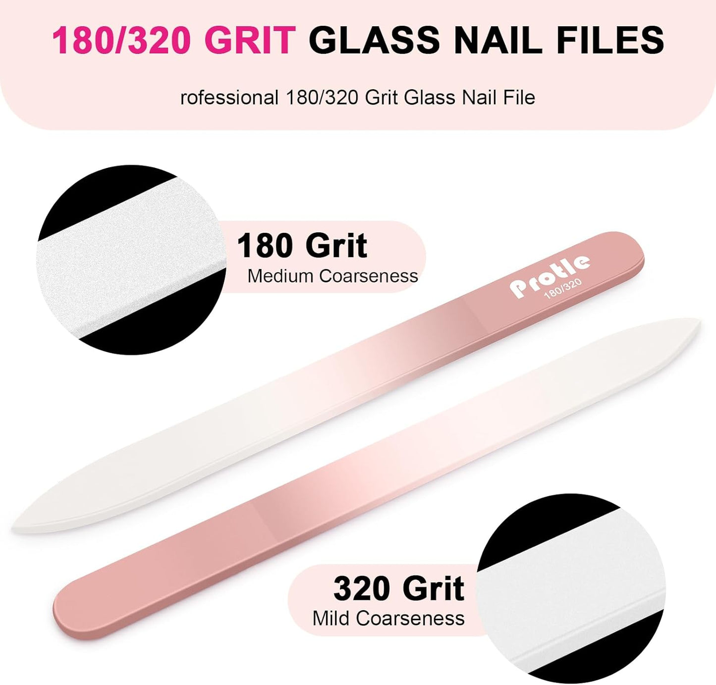 Glass Nail Files for Natural Nails，1pcs Double Sided 180/320 Crystal Nail Filer with Case,Professional Fingernail Files for Women Girls Gifts (Rose Gold)