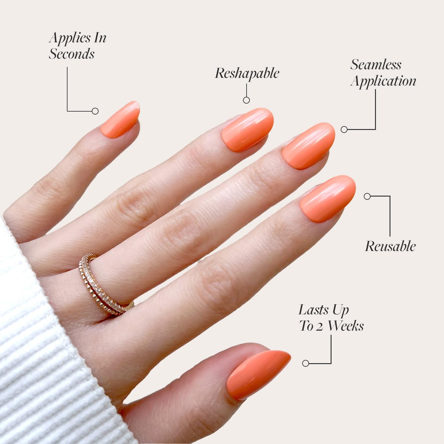 Glamnetic Press On Nails - Apricot | Solid Opaque Orange Round Nails, Salon Quality | 12 Sizes - 30 Nail Kit