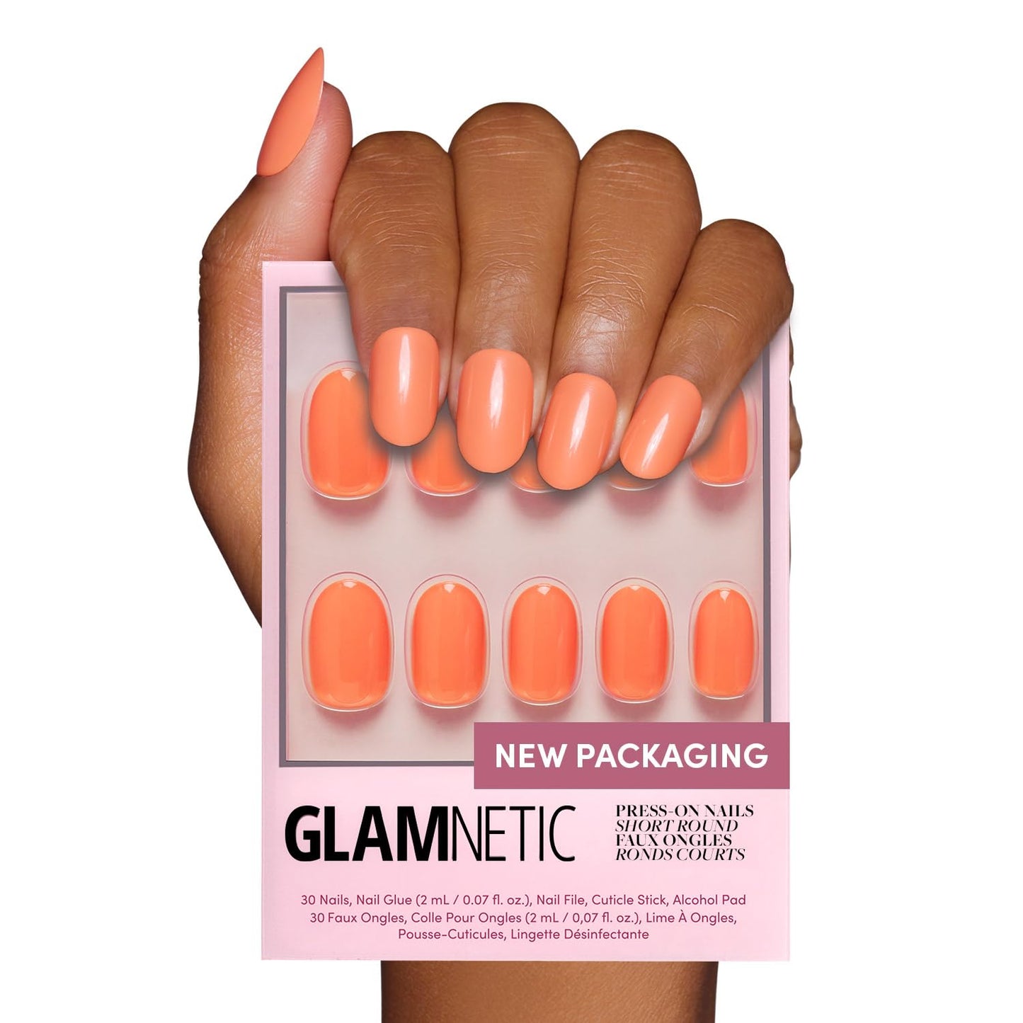 Glamnetic Press On Nails - Apricot | Solid Opaque Orange Round Nails, Salon Quality | 12 Sizes - 30 Nail Kit