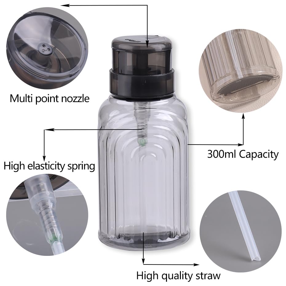 Nail Polish Remover Pump Push Down Pump Dispenser 500Pcs Lint Free Nail Wipes Pump Bottles for Liquids Eye Makeup Remover Pump Push Down Alcohol Dispenser Empty Black Bottle