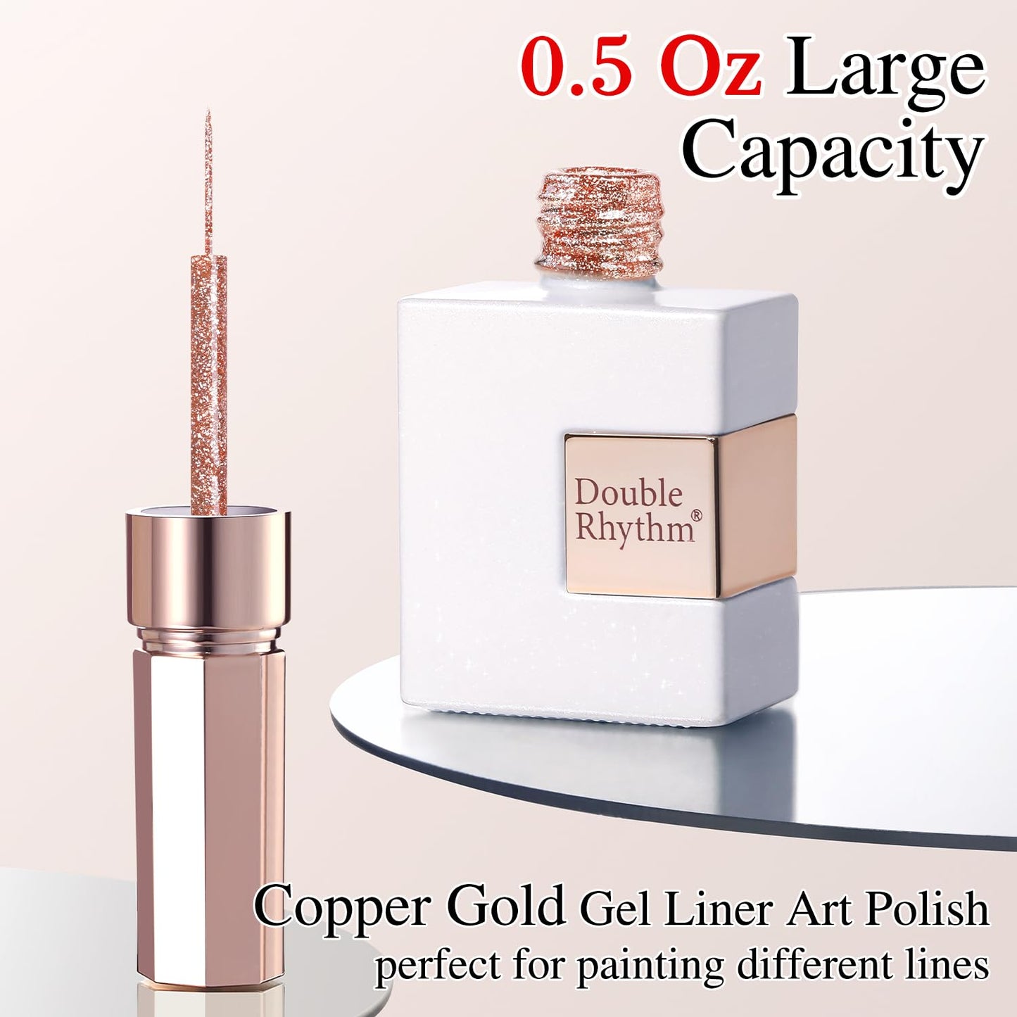 Double Rhythm 15 Ml Metallic Gel Liner Nail Art Gel Bronze Mirror Chrome Painted Drawing Stripper 3D Effect Gel Polish (Glitter Copper Gold-L1007)