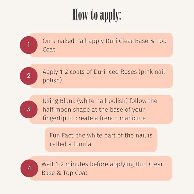 duri Nail Polish, GBD-105 Basic Beauty, French Manicure Classic 3 Piece Set, Tip, Base and Top Coat, Semi Sheer 309 Iced Roses, Quick Drying, Long Lasting, Easy at Home Application Cosmetics