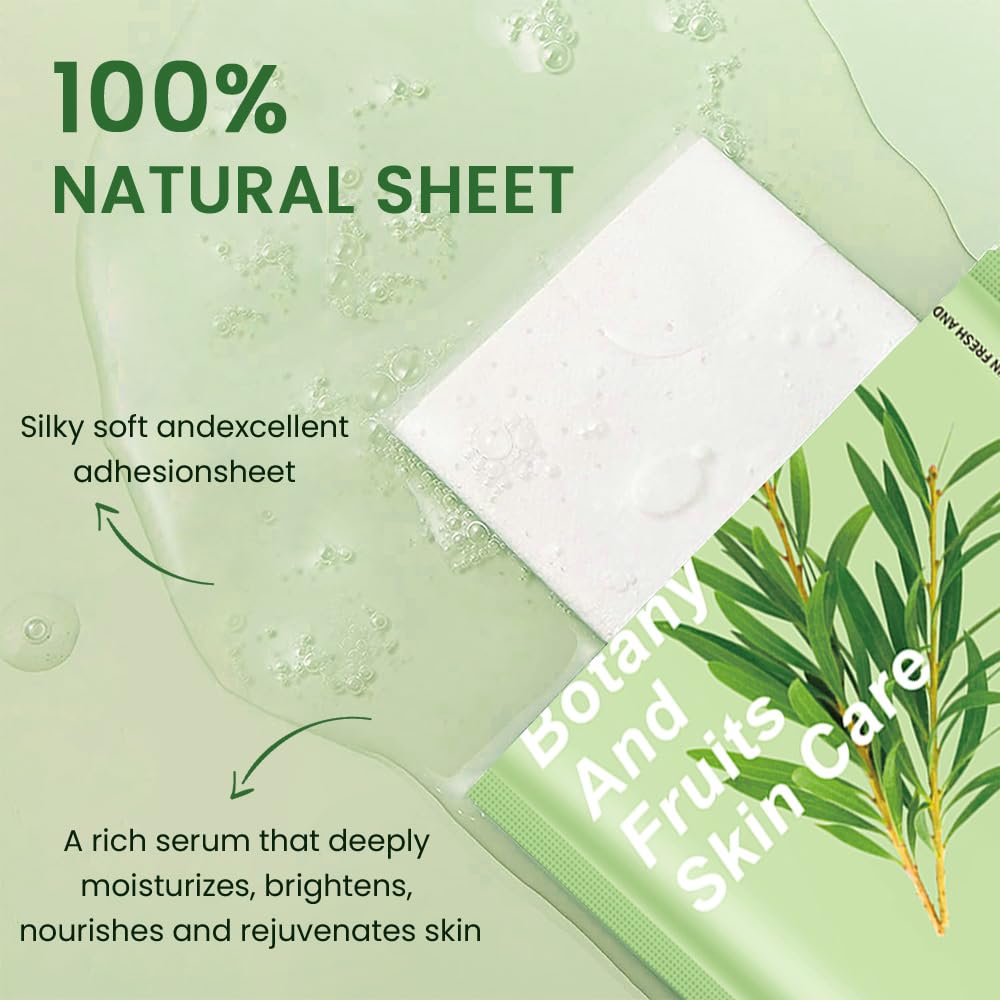 6 PCS Real Nature Tea Tree Hydrating Nature Face Masks Skincare, Hyaluronic Acid, Vitamin C and E, Chamomile, Korean Beauty Essence Facial Paper Sheet Mask for Skin Care Moisturizing
