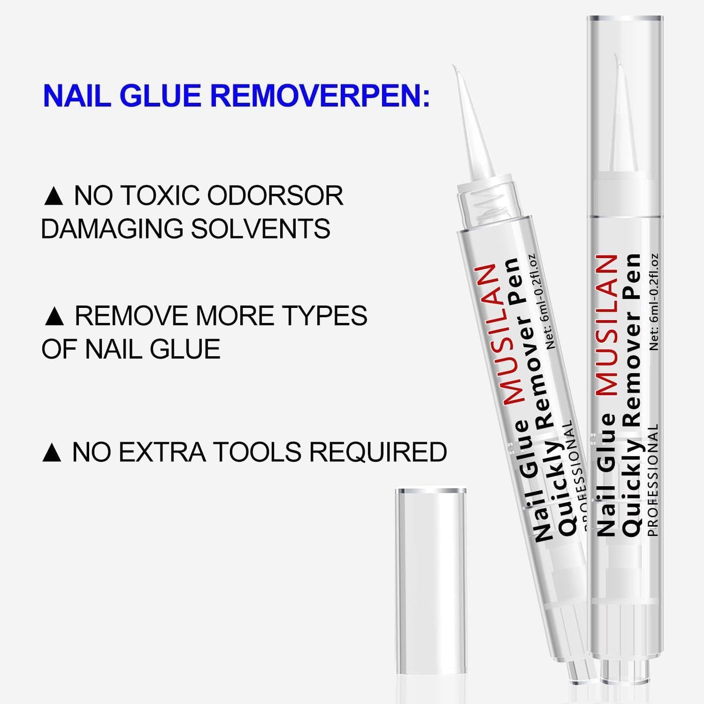 2PCS 18g Solid Nail Glue Gel with 6ml Remover Pen,Super Strong Nail Glue & Quick Drying Remover for Press On Tips No Need for UV Lamp Magic Click Removal Pen Powder Design