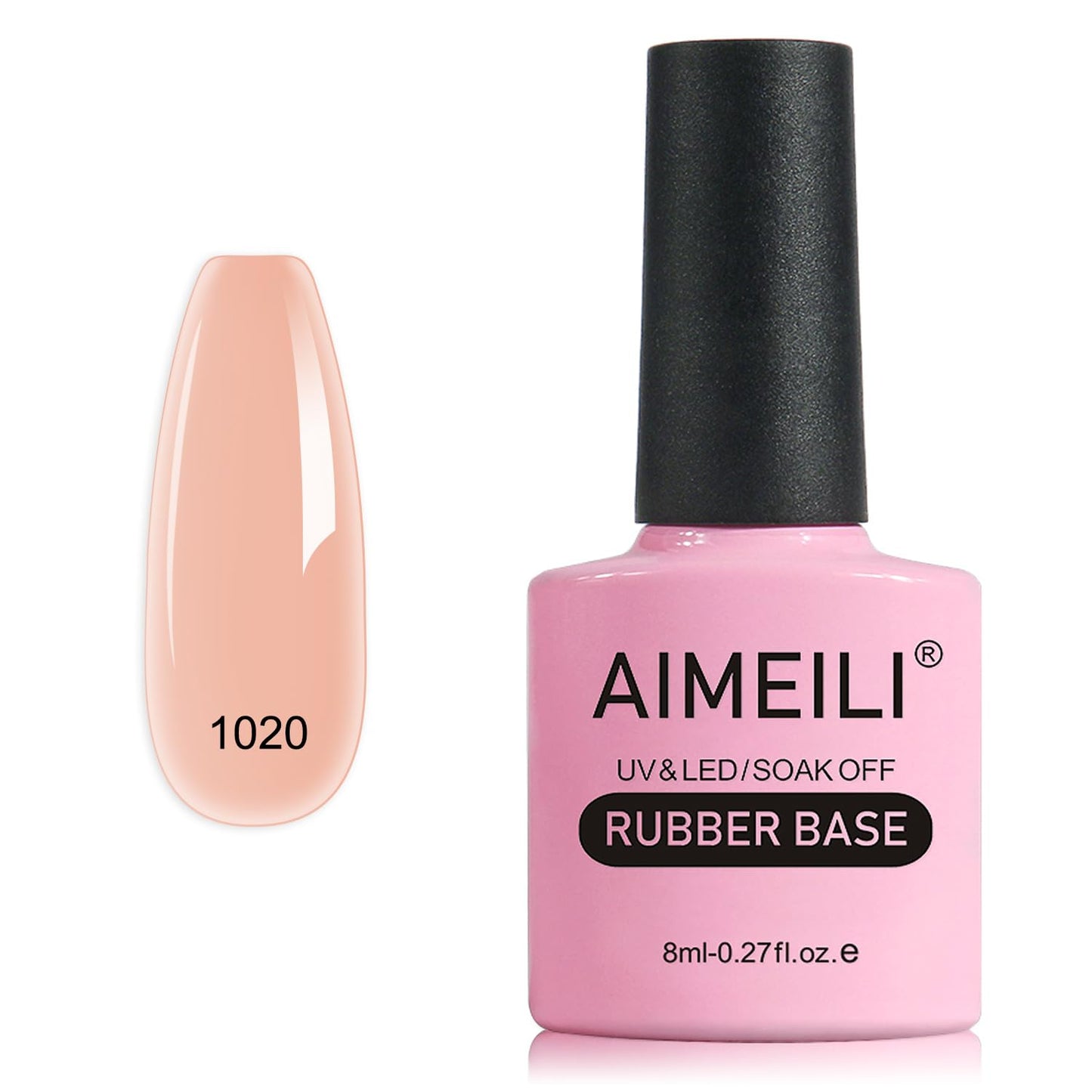AIMEILI Rubber Base Gel Nail Polish, Hema Free, Cruelty Free, Vegan, Builder Nail Gel Base Coat Soak Off Nail Art Design - RB1020 8ml