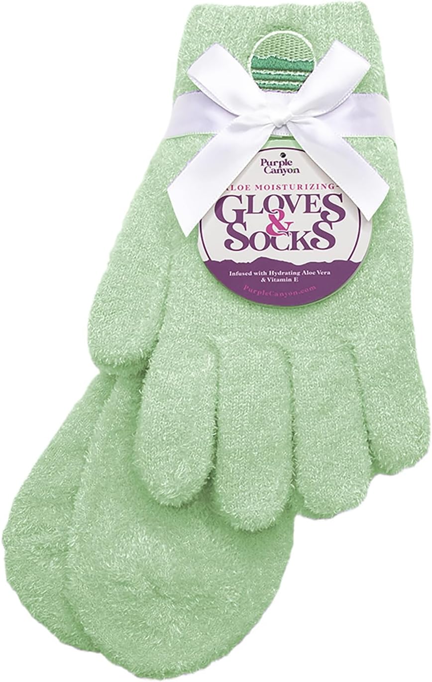 Purple Canyon Moisturizing Socks and Gloves Set | Sage Green Fuzzy Socks and Gloves with Aloe and Vitamin E for Women | Women's Gifts for Self-Care