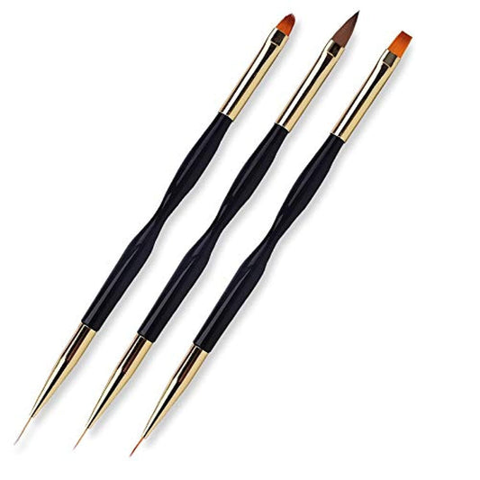 3 Pcs Nail Drawing Pen, Dual End Nail Art Pen Brush Acrylic Round Flat Painting Drawing Liner Nail Tools