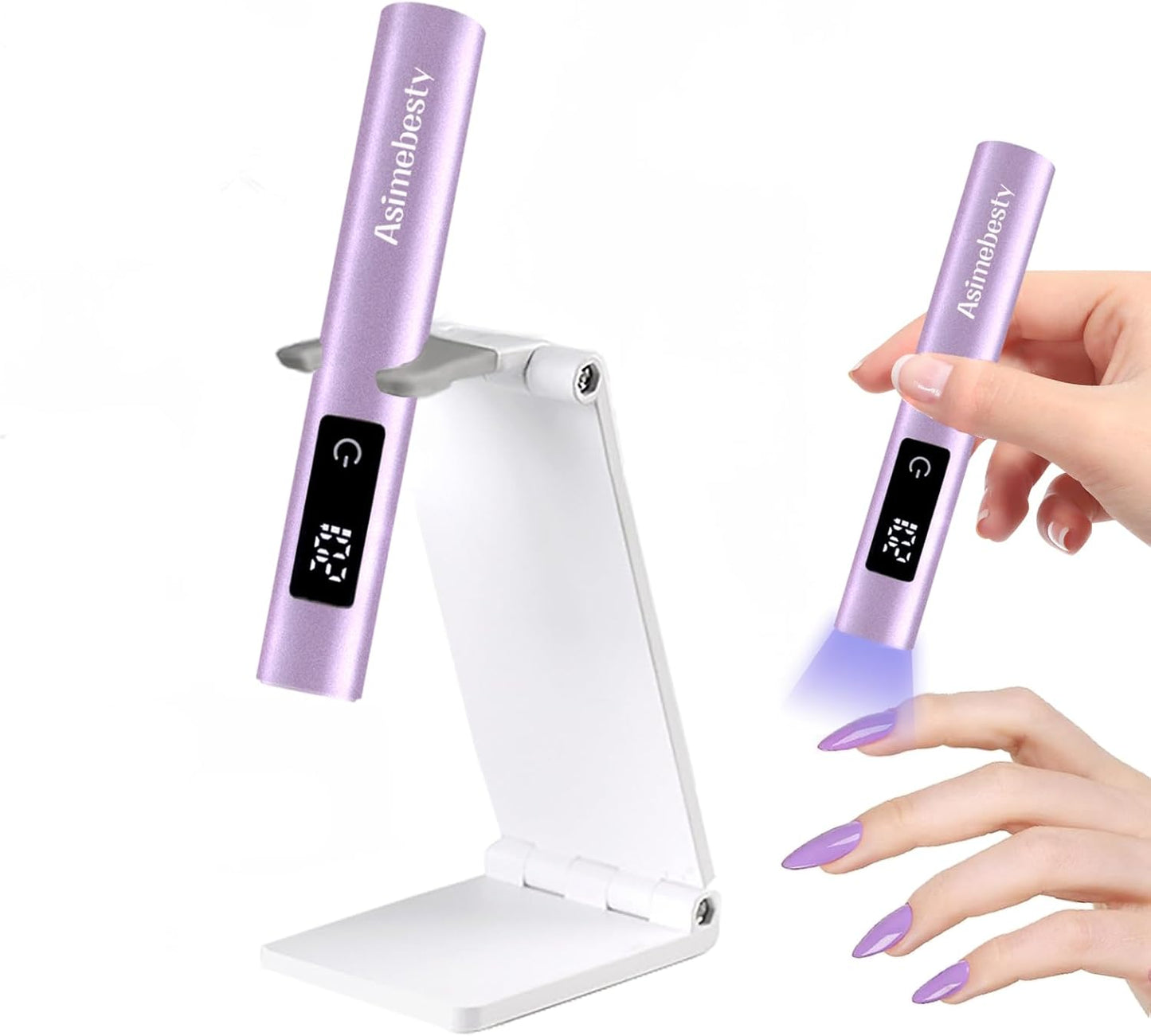 UV Light for Gel Nails, Mini UV Nail Lamp Hand held with Stand, Portable Small Nail Dryer Light for Gel Polish with 3 Timers, Rechargeable Cordless UV Light Nail for Fast Curing, Violet