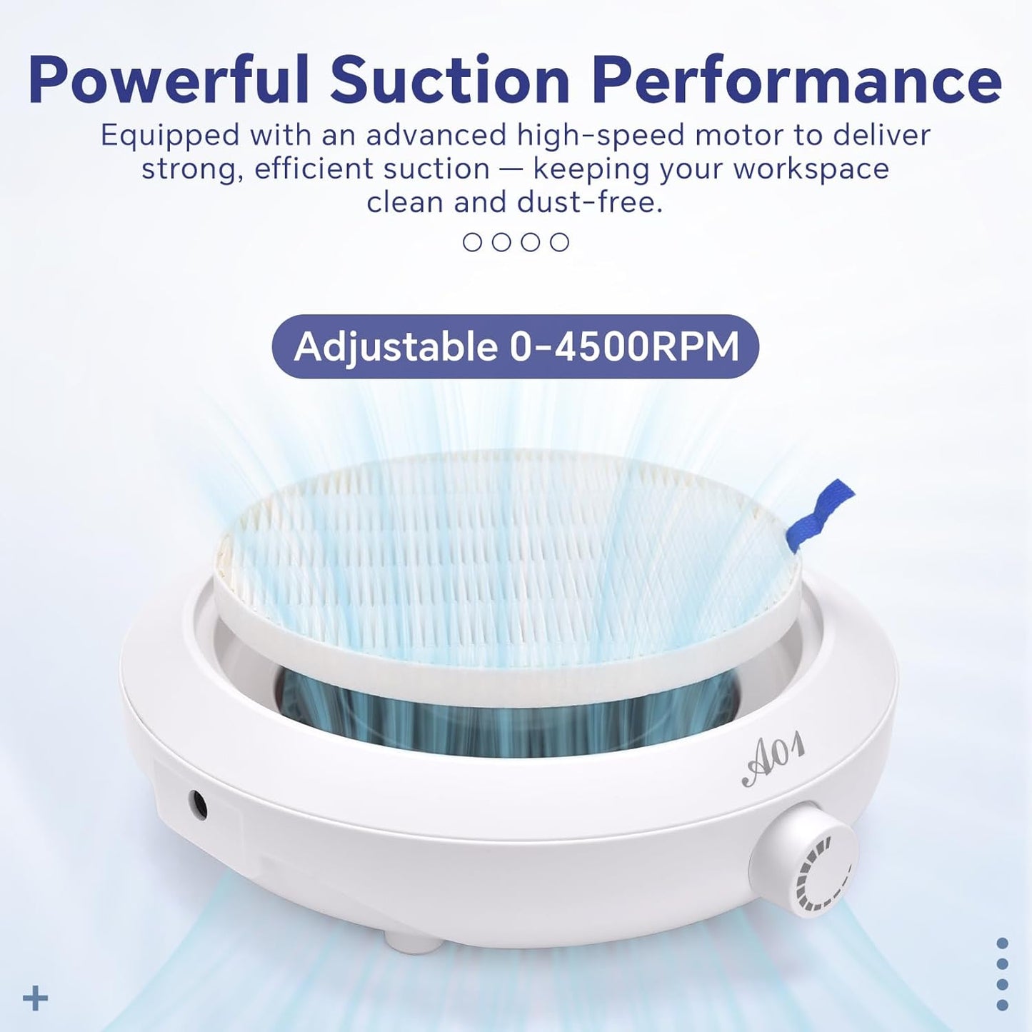 Nail Dust Collector Compact Vacuum Fan Duster with Reusable Filter Low Noise Powerful Vacuum Cleaner for Acrylic Gel Polished Nails, Nail Salon and Home (White)