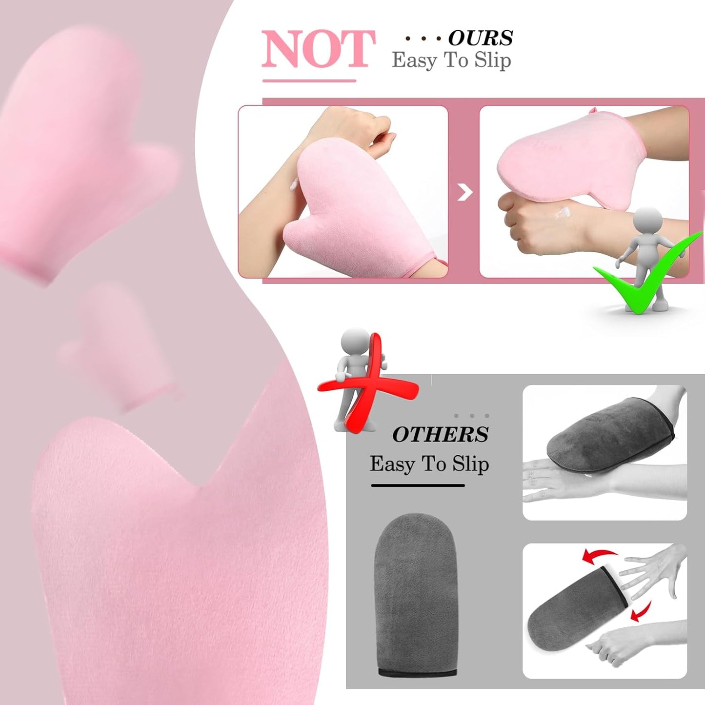 SATINIOR 4 Packs Self Tanning Mitt Applicators Double Sided Sunless Tanning Mittens Reusable Applicator Mittens Tanner Gloves with Thumb(Pink)