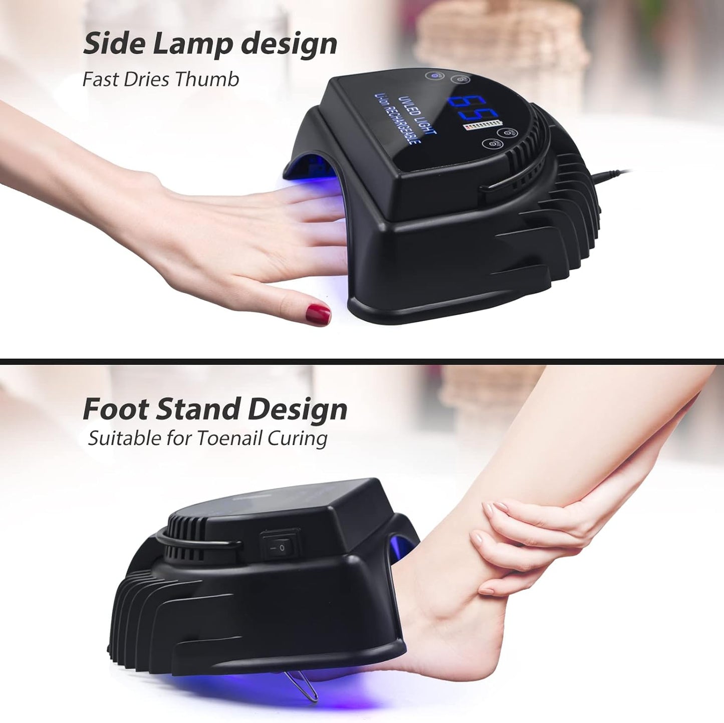 64W Rechargeable Pro LED Gel Nail UV Light UV LED Nail Lamp Cordless Led Light for Nails(Black)