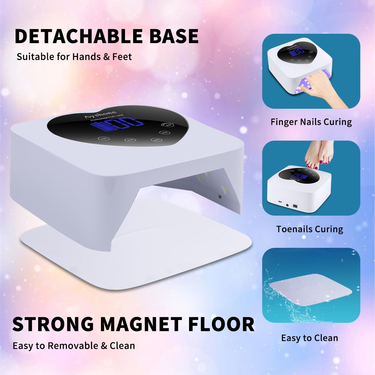 Cordless UV LED Nail Lamp,72W Rechargeable Nail Dryer Gel Polish Light with Large LCD Display,Rechargeable Nail Curing Lamp for Salon & Home (White)