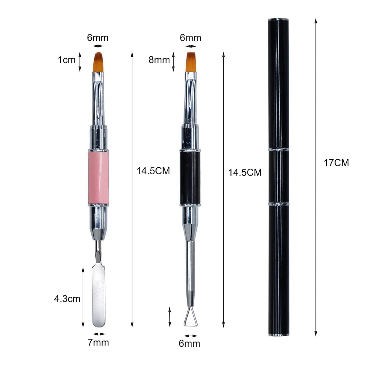 Kalolary 2Pcs Acrylic Dual-Ended Poly Gel Nail Brush, Gel Picker and Nail Pusher Peeler Scraper, Cuticle Remover - Stainless Steel (Pink&Black)