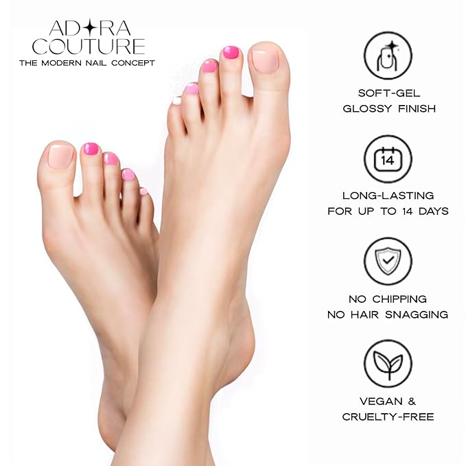 Semi Cured Gel Nail Strips - 32 pcs Gel Pedicure Stickers, Easy to Apply & Remove Toenail Stickers, Salon Quality at Home & Long Lasting - UV Nail Lamp Required - Veri Peri P
