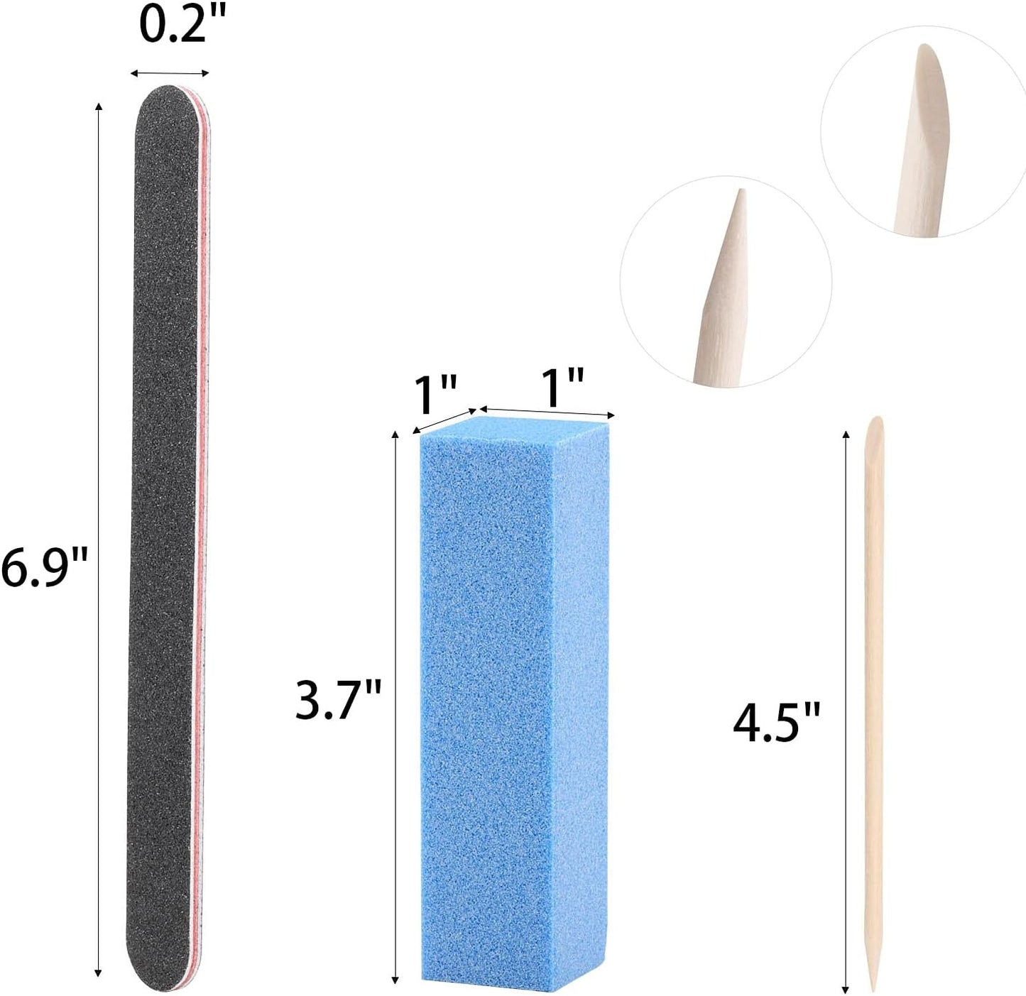 100 Pcs Orange Sticks for Nails Double Sided Multi Functional Wooden Cuticle Pusher Stick, 6 Pcs 100/180 Grit Nail Files and 6 Pcs Buffer Block