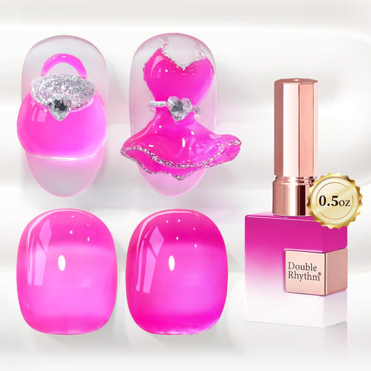 Double Rhythm 0.5 Oz Jelly Gel Polish Same Color Same Bottle Sheer Neutral Natural Light Milky Pastel 15ML Translucent Polish Art DIY at Home (Neon Pink-A1642)
