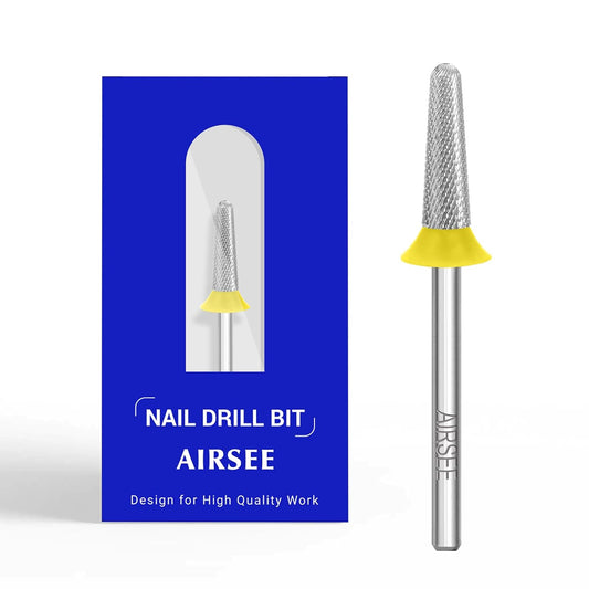 AIRSEE Tungsten Carbide Acrylic Nail Drill Bit Efile Electric File Machine Head Tip for Manicure Polishing Art Remove Gel 3/32" 2 Way Safety Use Ball Top Tapered Bit Cone Shape Extra Fine-XF