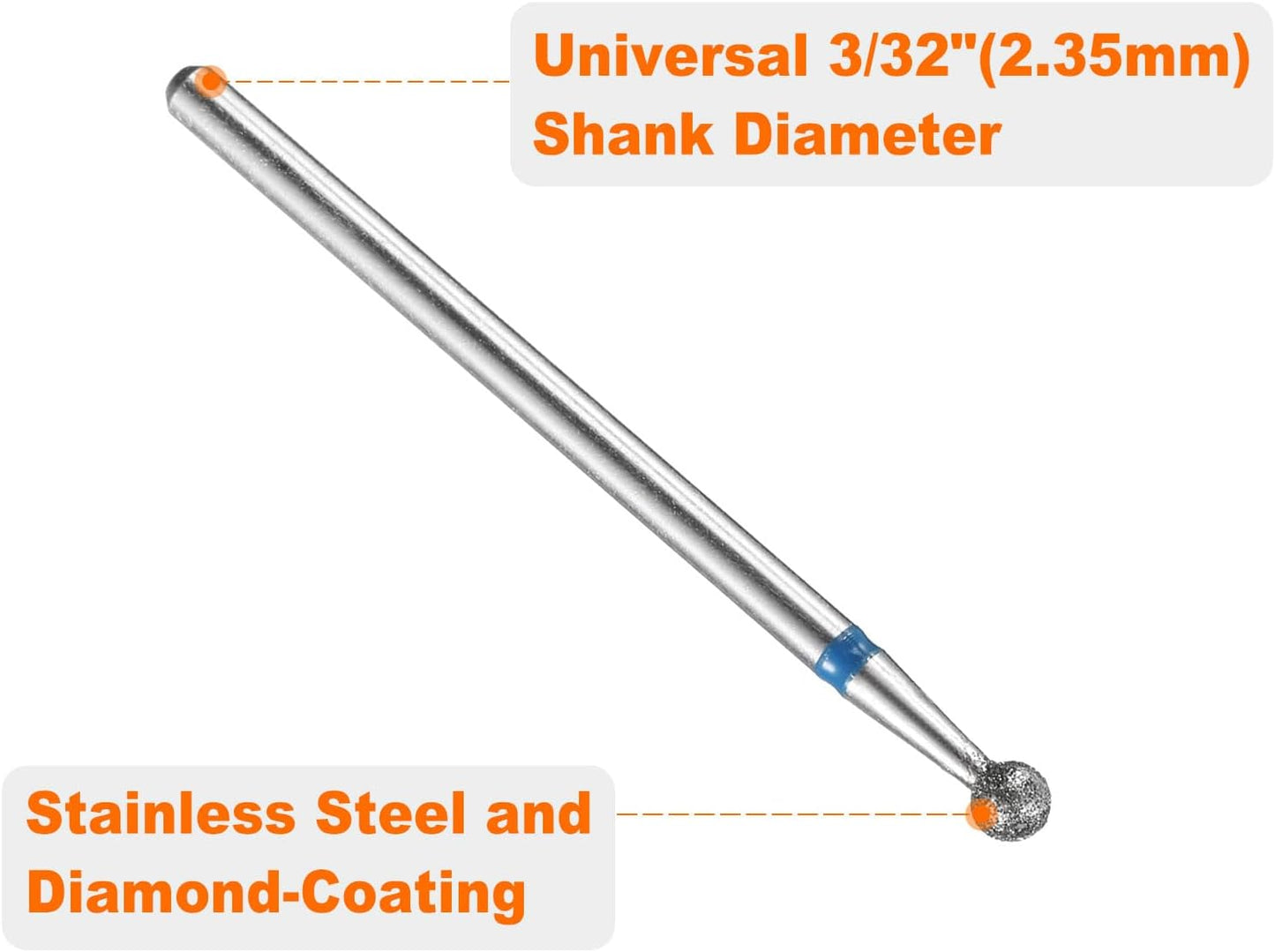 HARFINGTON 13pcs 120-140 Grits Diamond Grinding Bit 3mm Ball Head 2.35mm Shank 3mm Length Stone Sanding Drill Bits Rotary Tool for Ceramic Glass Nails Grinding Polishing