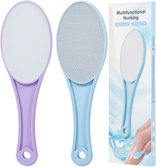 Nano Glass Foot File Callus Remover, 2 Pcs Hard and Dead Skin Remover for Feet, Double Sided Foot Scrubber Pedicure Tool, Hair Eraser for Softer & Smoother Feet Hands, Blue Purple Random Glass